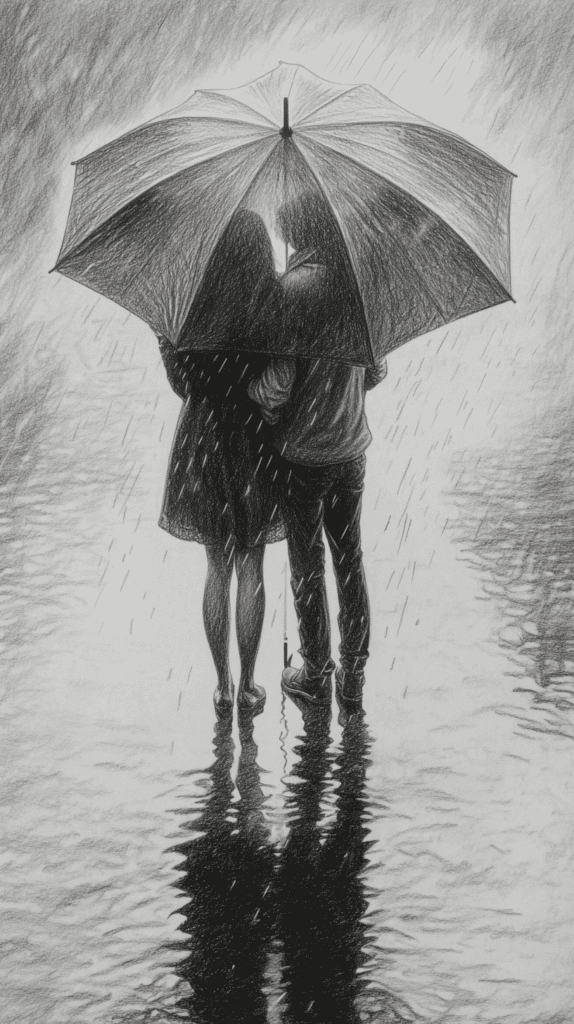 Unlock Your Heart: 18 Romantic Drawing Ideas That Capture Love Perfectly 20 Shared Umbrella in the Rain 2