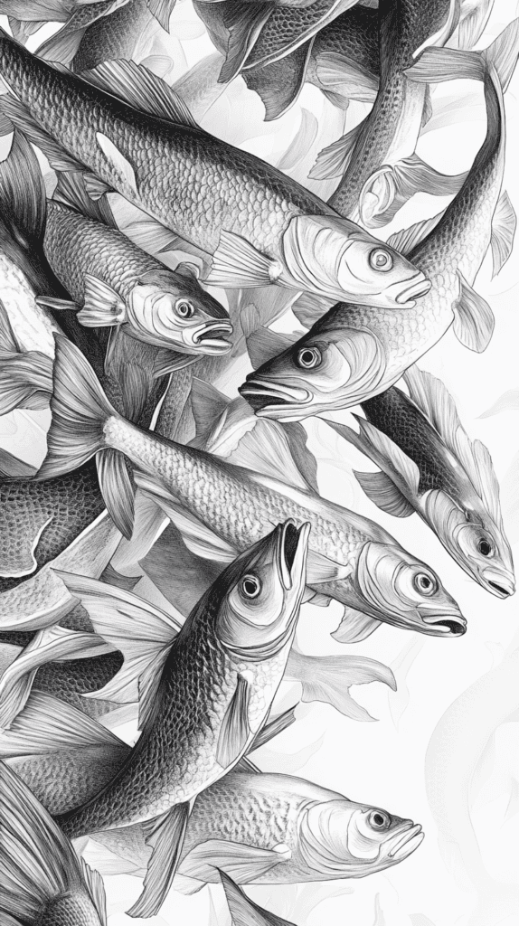 Dive Deep: 18 Ocean-Inspired Drawing Ideas That Will Captivate Your Imagination 34 Shimmering School of Fish 2 1