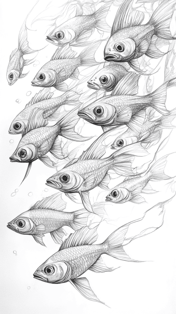 Explore the Depths: 19 Underwater Drawing Ideas You Haven't Tried Yet 18 Shimmering School of Fish