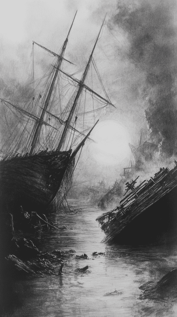 From Eerie to Enchanting: 16 Halloween Drawing Ideas You Never Imagined 42 Spectral Shipwreck Shores 2