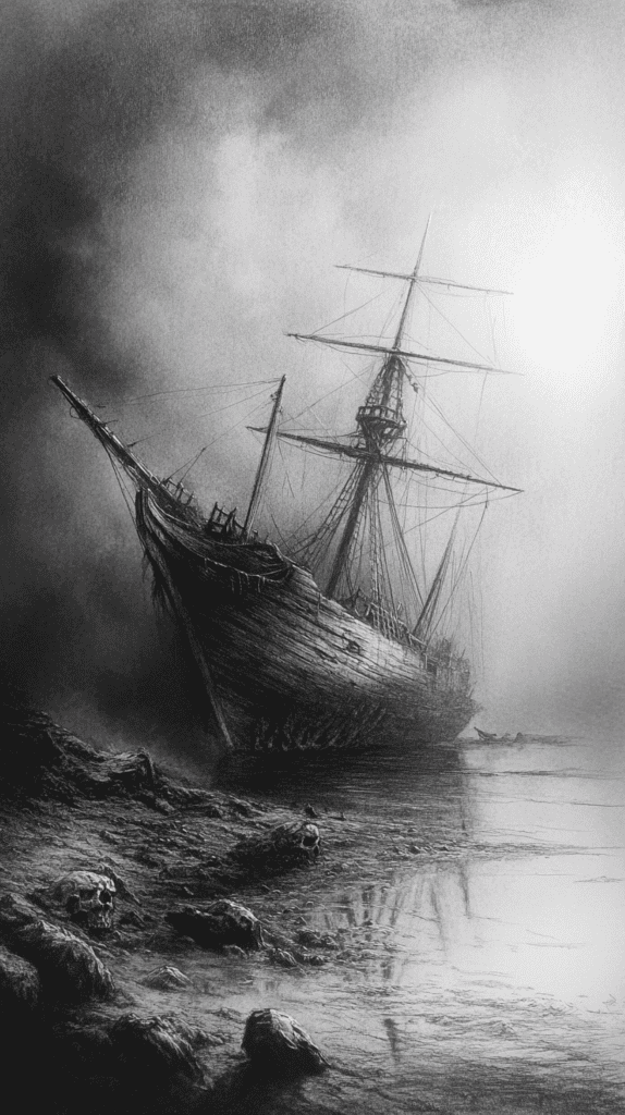 From Eerie to Enchanting: 16 Halloween Drawing Ideas You Never Imagined 41 Spectral Shipwreck Shores