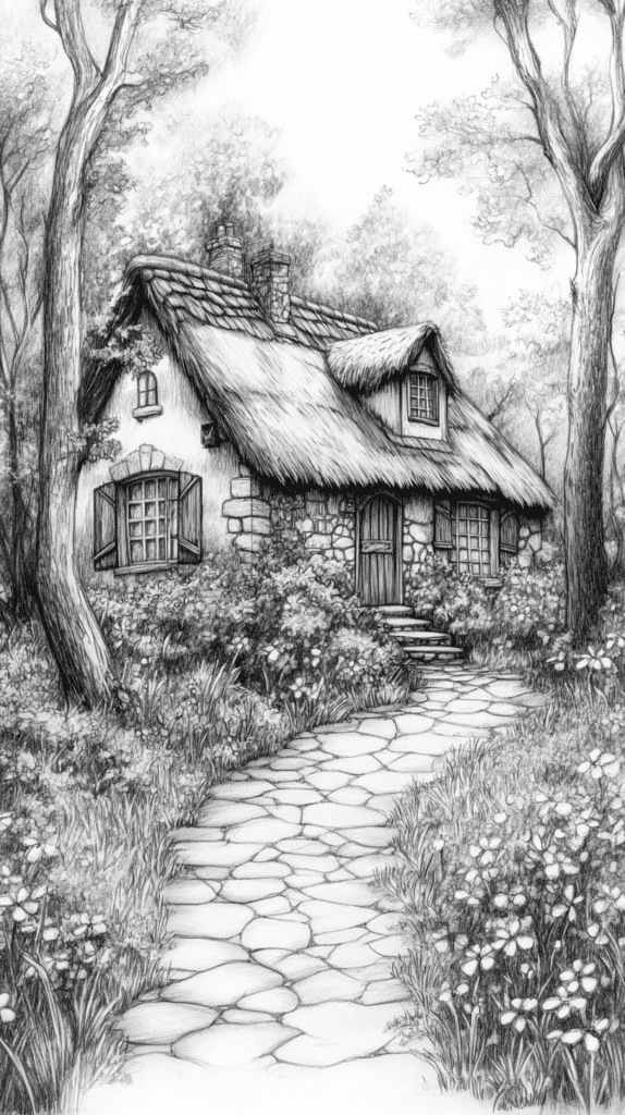 Explore 19 House Drawing Ideas That Blend Imagination with Reality 3 The Dream Cottage 2