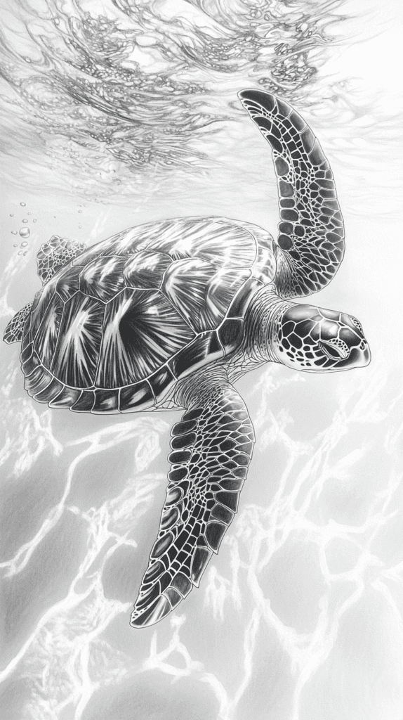 Explore the Depths: 19 Underwater Drawing Ideas You Haven't Tried Yet 2 The Graceful Sea Turtle