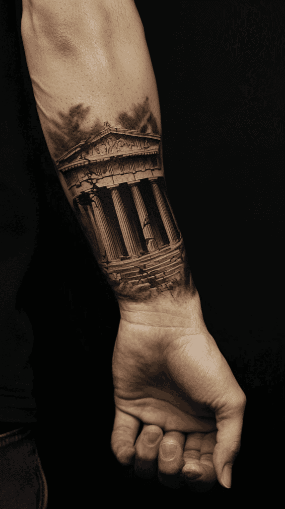 Modern Spartan: 18 Greek Tattoo Ideas Every Man Should Consider 25 The Parthenon 2