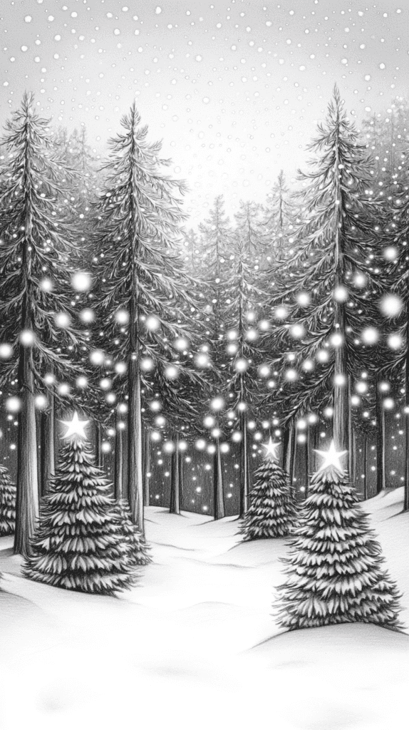 15 Christmas Drawing Ideas to Try This Holiday Season 9 Twinkling Christmas Tree Forest