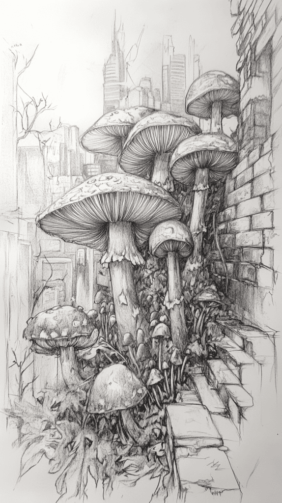 Mushroom Artistry: 17 Unique Drawing Ideas to Spark Your Imagination 39 Urban Mushrooms 2