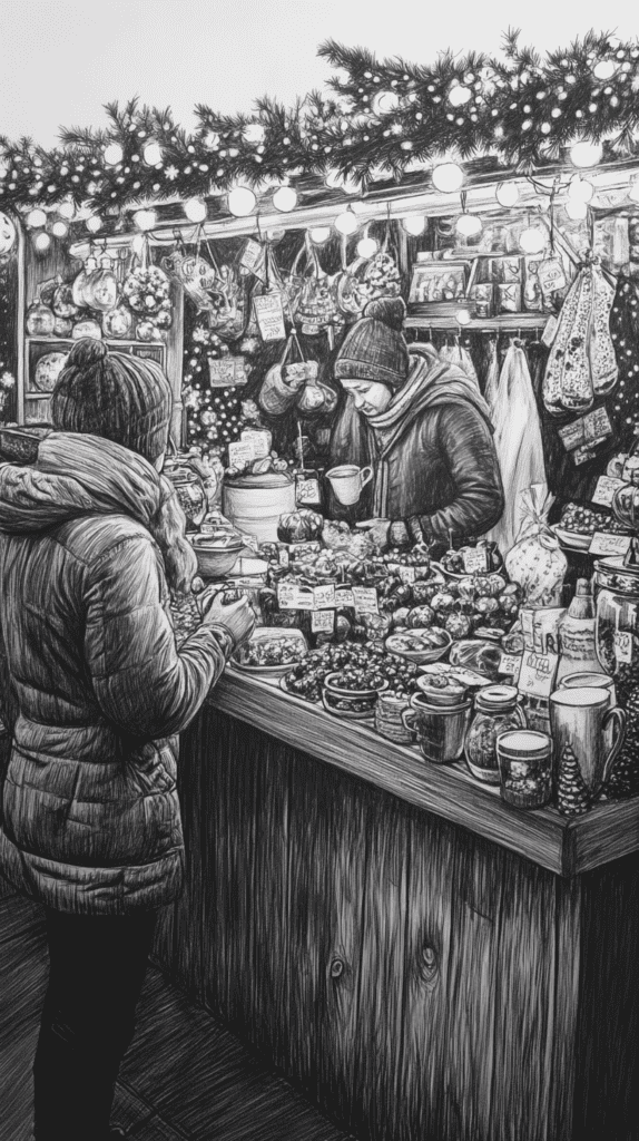 15 Christmas Drawing Ideas to Try This Holiday Season 23 Whimsical Christmas Market Stall