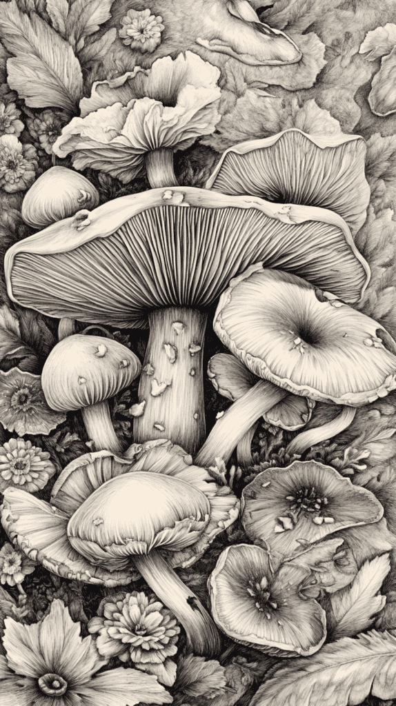 Mushroom Artistry: 17 Unique Drawing Ideas to Spark Your Imagination 3 Whimsical Fairy Tale Mushrooms 2