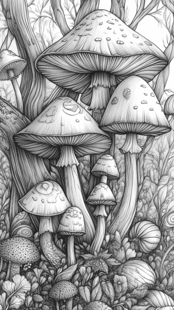 Mushroom Artistry: 17 Unique Drawing Ideas to Spark Your Imagination 2 Whimsical Fairy Tale Mushrooms