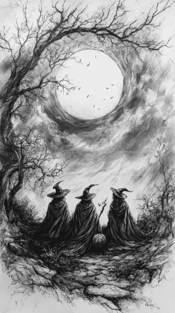 From Eerie to Enchanting: 16 Halloween Drawing Ideas You Never Imagined 32 Whispering Witches Coven 2