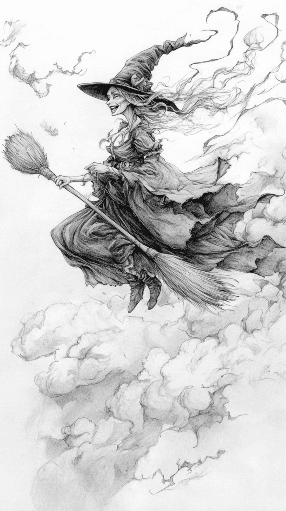 From Eerie to Enchanting: 16 Halloween Drawing Ideas You Never Imagined 46 Wickedly Whimsical Broomstick Ride