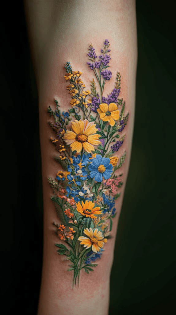 17 Flower Tattoo Ideas That Empower Women with Every Petal and Thorn 33 Wildflower of Freedom 3