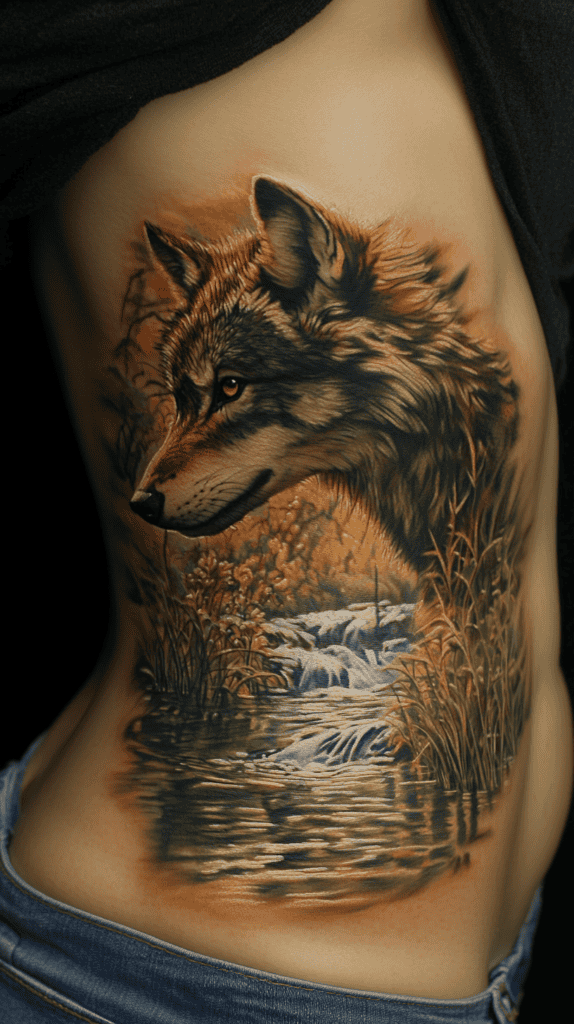 Explore 15 Female Wolf Tattoos That Symbolize Power and Grace 32 Wolf and Water 2