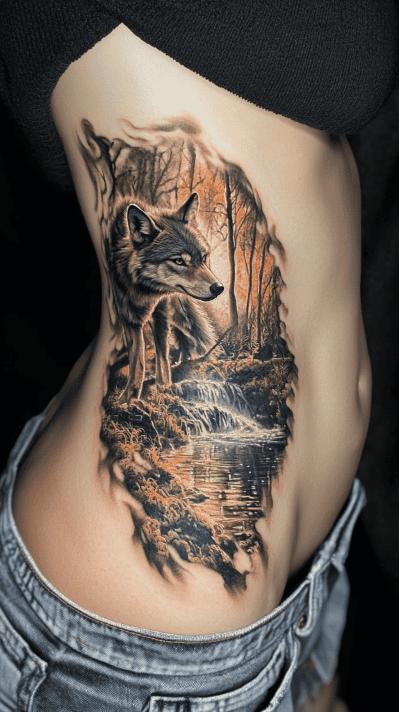 Explore 15 Female Wolf Tattoos That Symbolize Power and Grace 31 Wolf and Water
