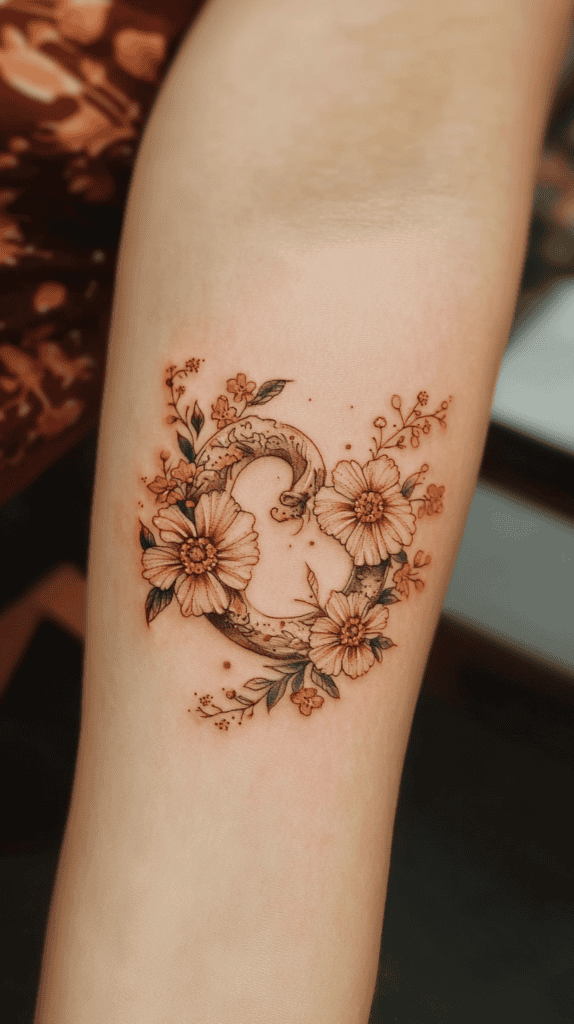 Discover Your Perfect Celestial Ink: Zodiac Tattoo Ideas for Women 35 Zodiac Symbol with Floral Accents