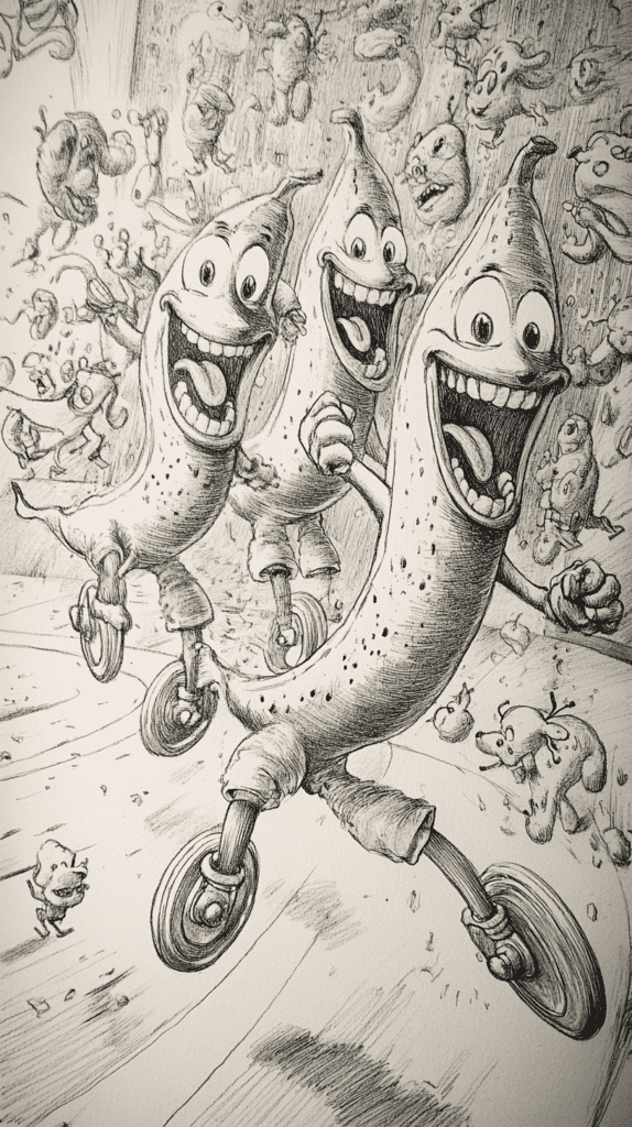 20 Hilarious Drawing Ideas Guaranteed to Make You Laugh 11 Banana Roller Skating Adventure