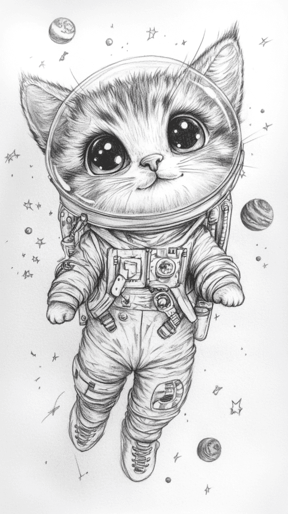 20 Hilarious Drawing Ideas Guaranteed to Make You Laugh 5 Cat in a Spacesuit 2