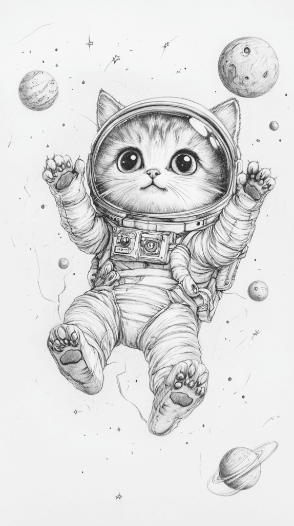 20 Hilarious Drawing Ideas Guaranteed to Make You Laugh 4 Cat in a Spacesuit