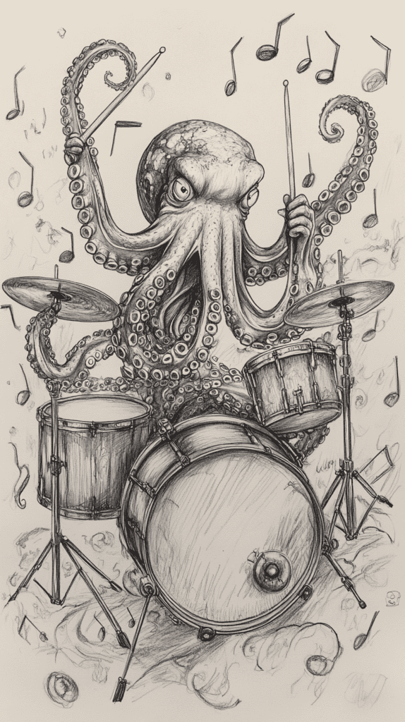 20 Hilarious Drawing Ideas Guaranteed to Make You Laugh 19 Octopus Playing the Drums 3