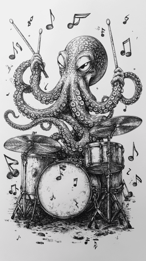 20 Hilarious Drawing Ideas Guaranteed to Make You Laugh 17 Octopus Playing the Drums