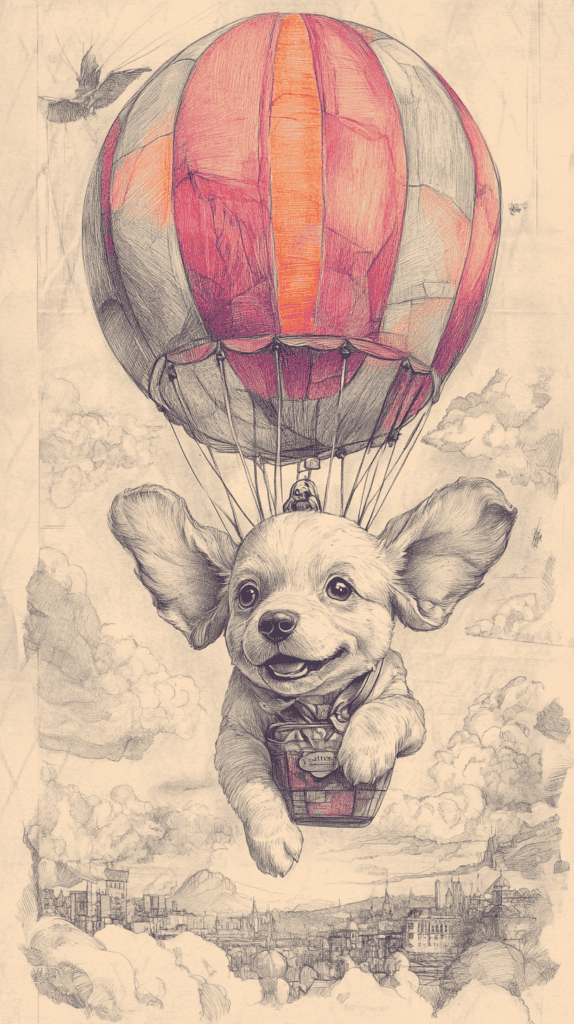 20 Hilarious Drawing Ideas Guaranteed to Make You Laugh 22 Puppy Piloting a Hot Air Balloon 3