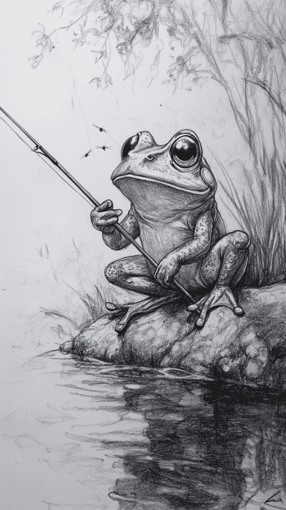 20 Hilarious Drawing Ideas Guaranteed to Make You Laugh 51 The Fly Fishing Frog 3