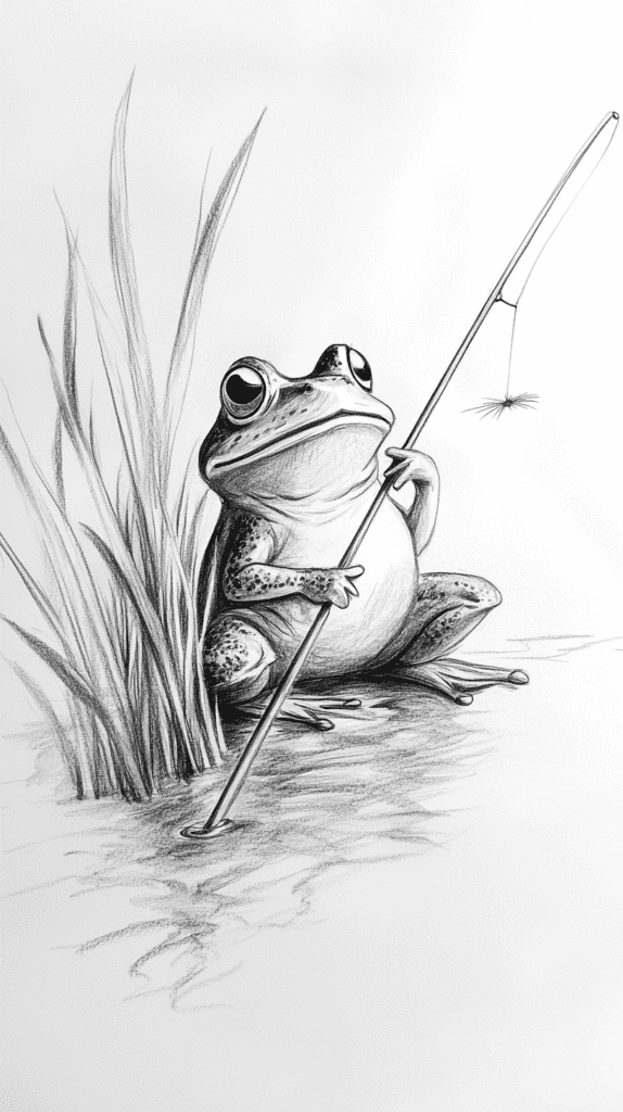 20 Hilarious Drawing Ideas Guaranteed to Make You Laugh 49 The Fly Fishing Frog