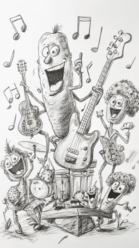 20 Hilarious Drawing Ideas Guaranteed to Make You Laugh 28 The Unlikely Band of Veggies 3