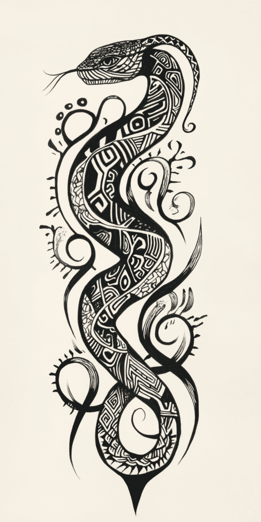 18 Snake Drawing Ideas to Slither Into Your Sketchbook 12 Serpentine tribal art