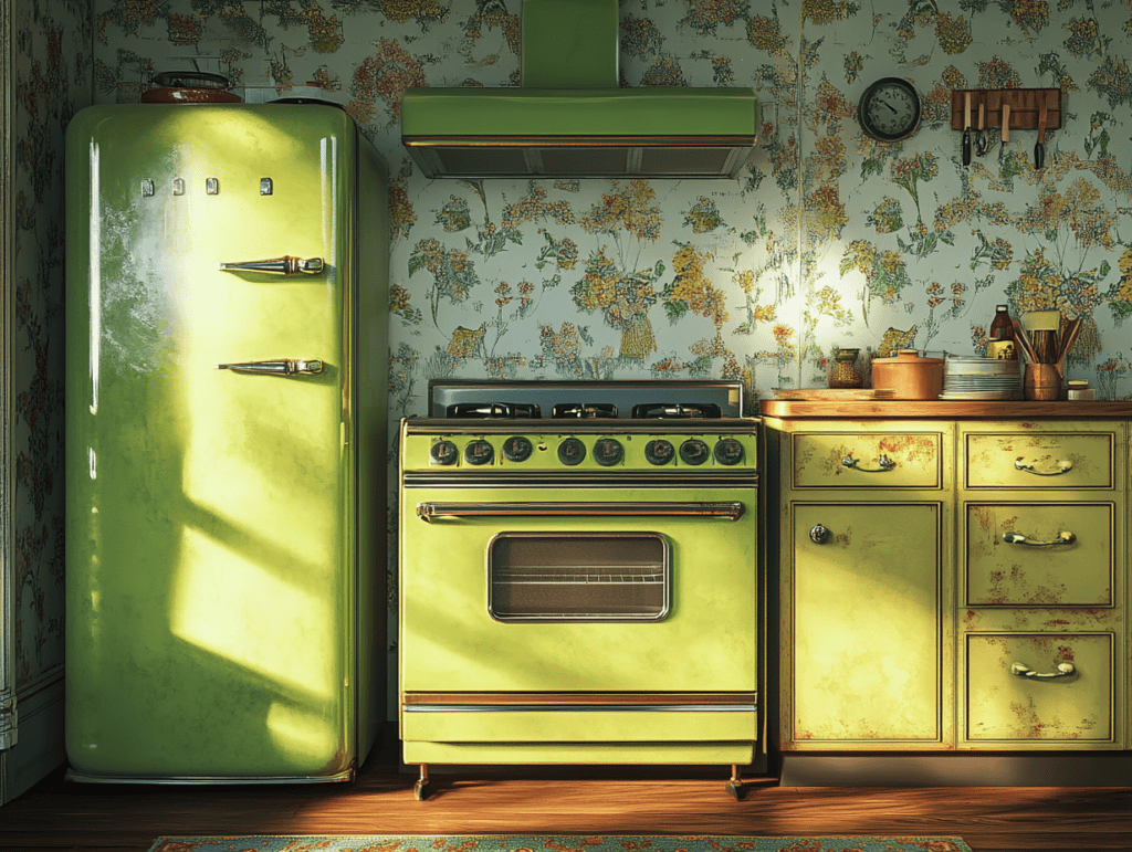 jakecain7 A photorealistic image of a vintage 1970s kitchen f ddb021c9 dcb3 4d61 b74e 6db05f2f7dc2 1
