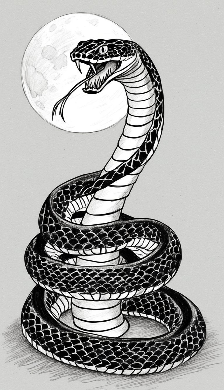 18 Snake Drawing Ideas to Slither Into Your Sketchbook 6 A coiled viper poised to strike, scales glistening in the moonlight, fangs bared and eyes locked on its prey