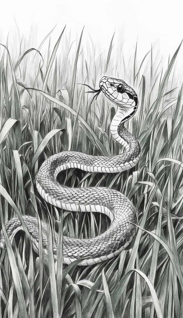 18 Snake Drawing Ideas to Slither Into Your Sketchbook 11 A snake slithers through tall green grass, its scales glistening in the sunlight