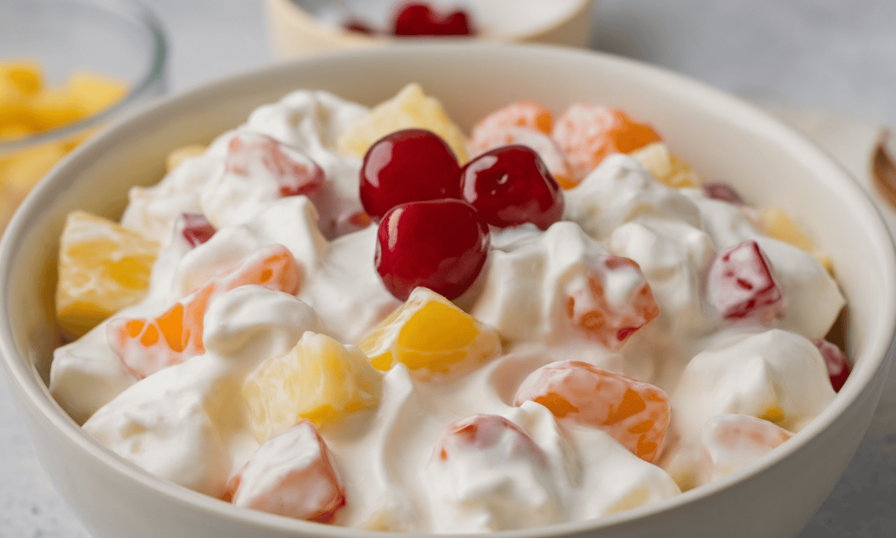 16 Once-Popular '60s Foods That Are Hard to Find Today 14 a bowl filled with a creamy fruit salad BAkUULSrQUqFwmq bLmOeA nSoMsFb0So ma3h7HJcLsA
