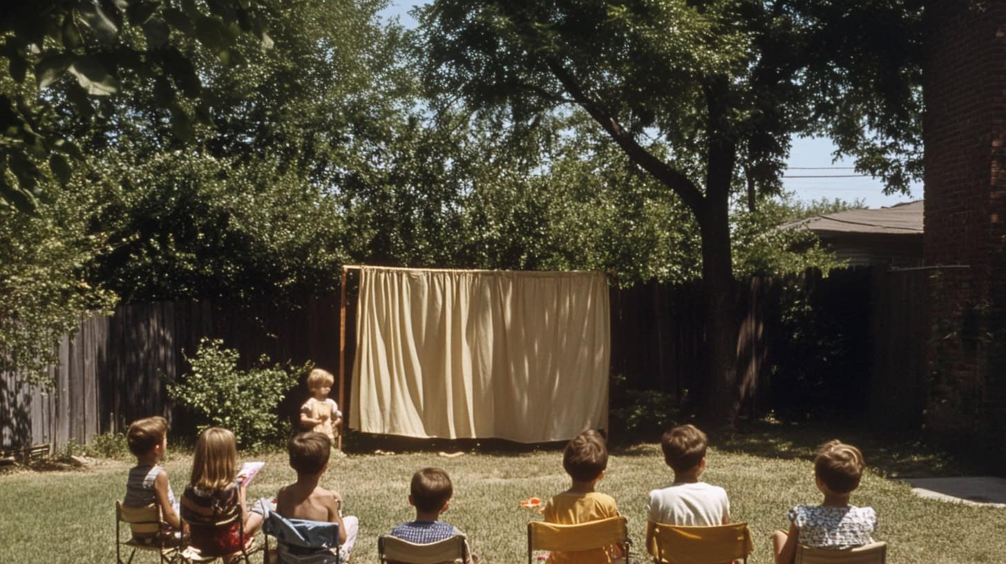 Image of a backyard setup for a simple DIY performance, highlighting fun and creativity.