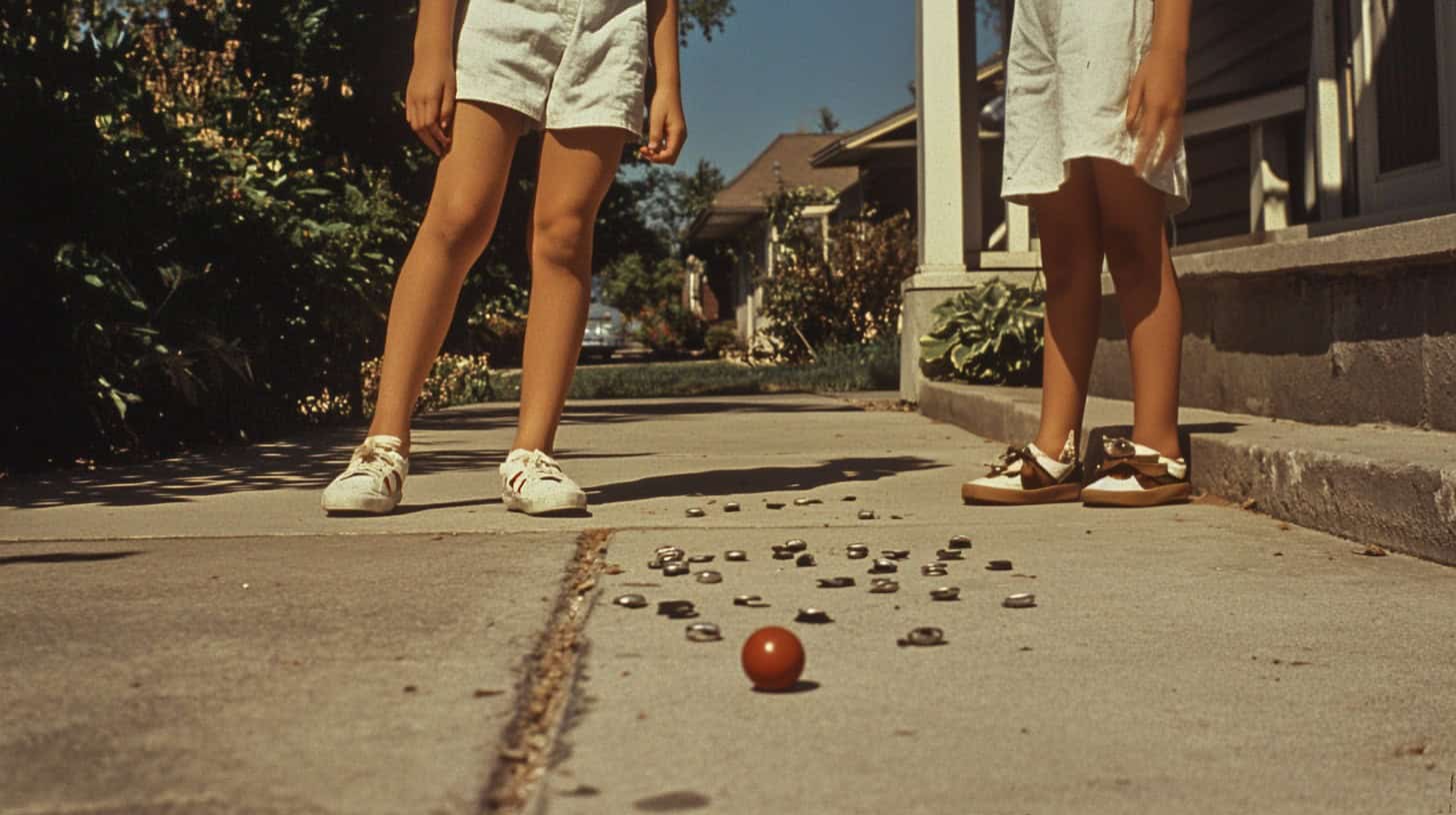 Playground Games Every Boomer Mastered That Kids Today Never Heard Of 3 Children enjoying a game of jacks, showcasing pre-screen entertainment methods.