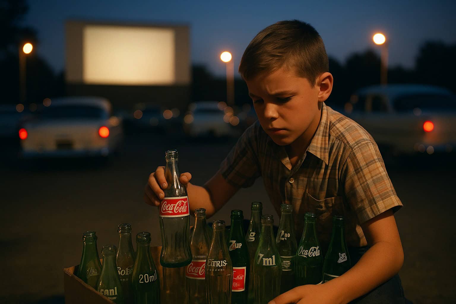 A nostalgic scene capturing the essence of 60s drive-in movies for kids.
