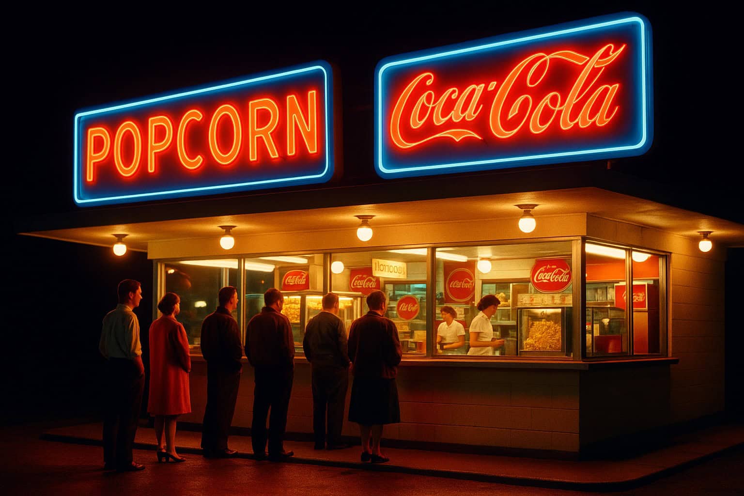 A nostalgic view of a classic drive-in concession stand, recalling fond memories.