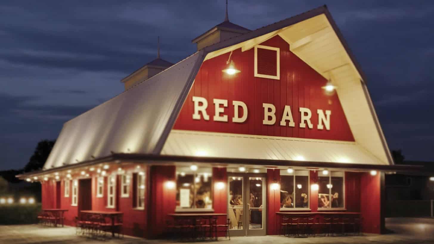Image of the Red Barn restaurant, a nostalgic spot from the '60s era.