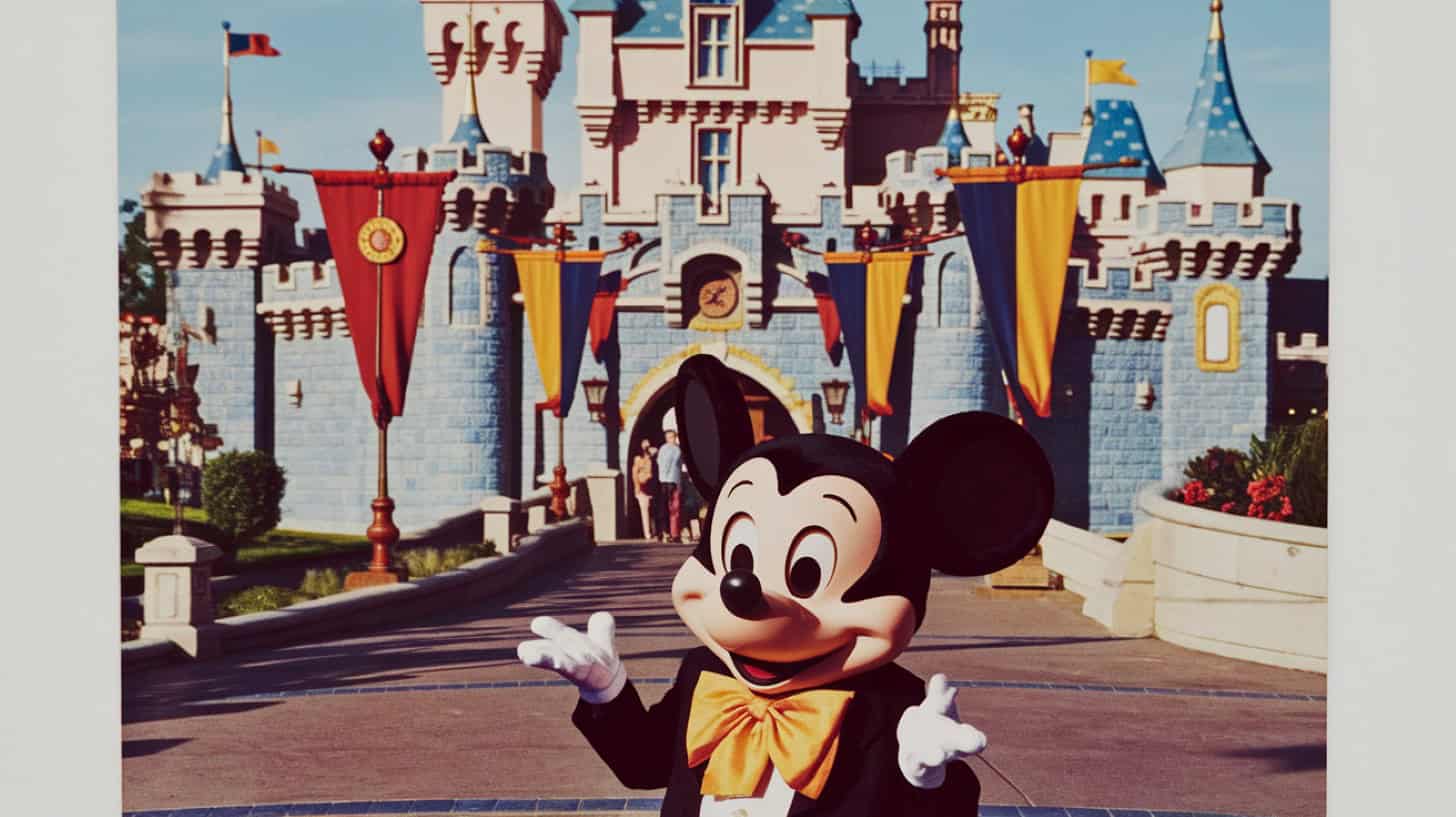 A nostalgic view of Disneyland, California, showcasing its charm from the 1970s.