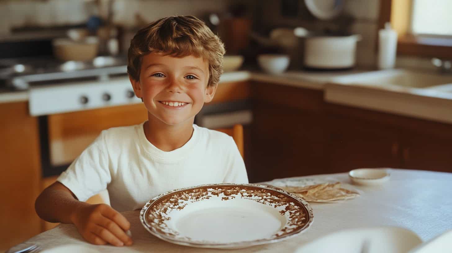 '70s House Rules That Actually Made Kids Resilient 3 Image depicting traditional "Clean Plate Club" rule from Grandma's home.