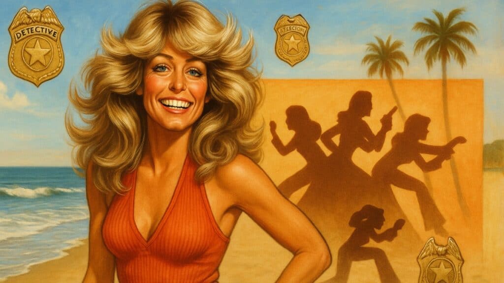Farrah Fawcett showcasing iconic '70s fashion and beauty, representing an era.