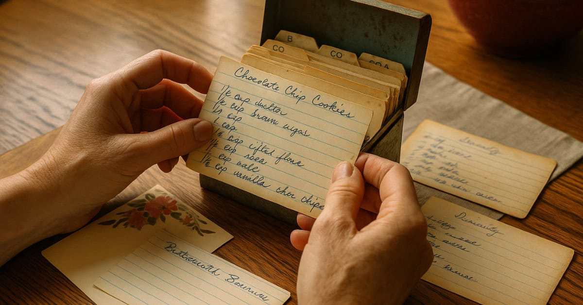 A nostalgic image showcasing a family recipe box filled with cherished recipes.
