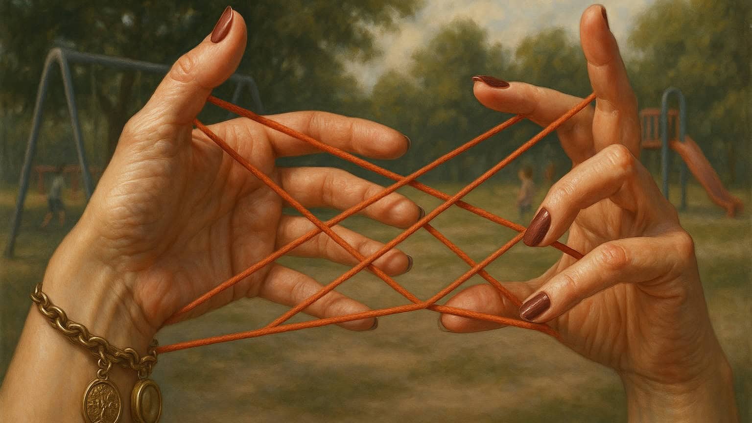 Image of kids playing Cat's Cradle, a nostalgic game from the 60s.