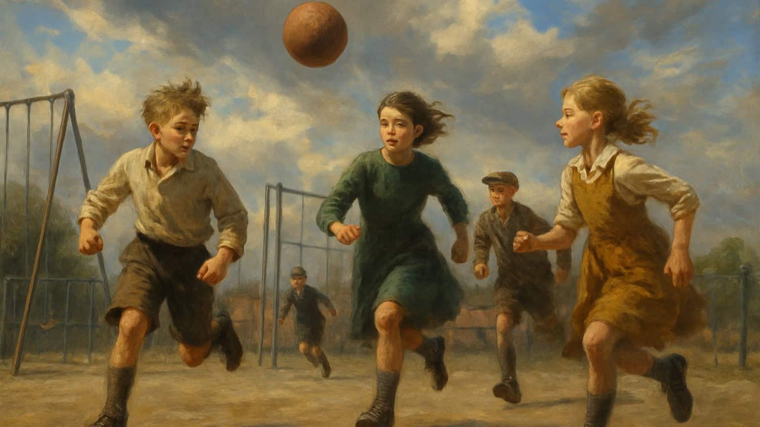 13 Classic Neighborhood Games Kids Don't Play Anymore 14 Image depicting kids playing Spud, a popular game from the 60s playground era.