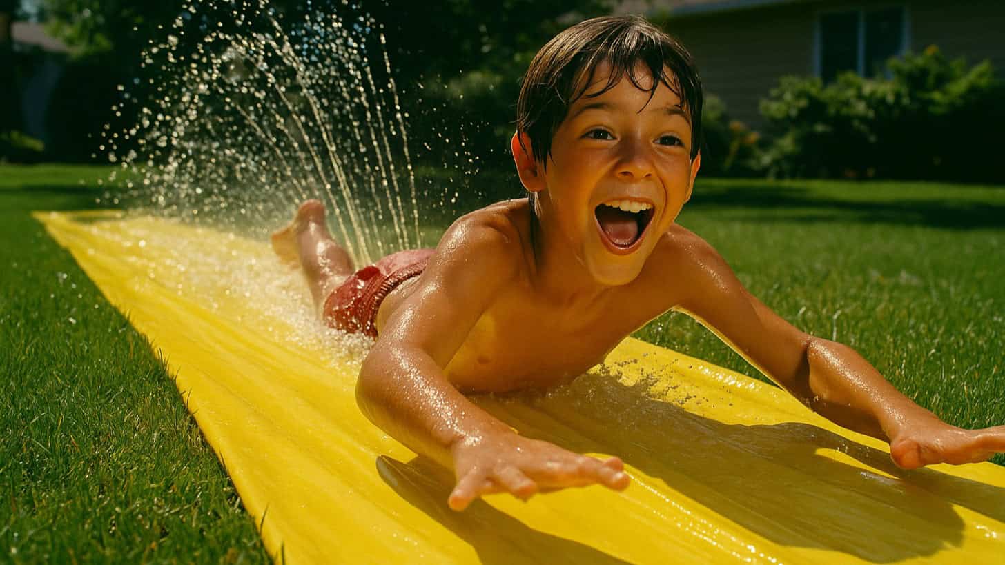 Backyard Games from the '70s That Kept Kids Outside Until Dark 4 Image of a Slip 'N Slide, showcasing a popular '70s toy deemed dangerous today.