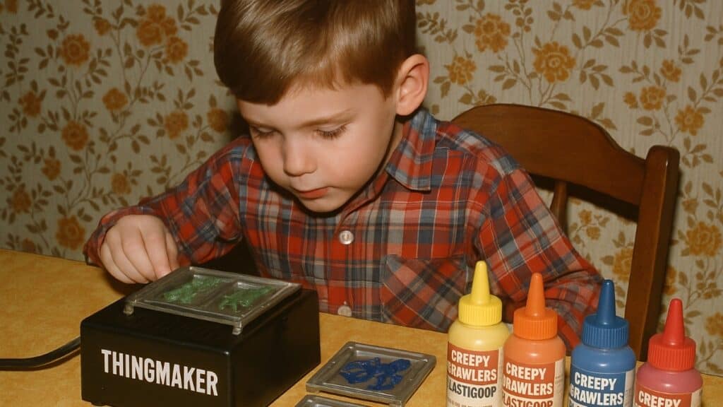 Image of Creepy Crawlers toy, showcasing its vintage design and potential hazards.