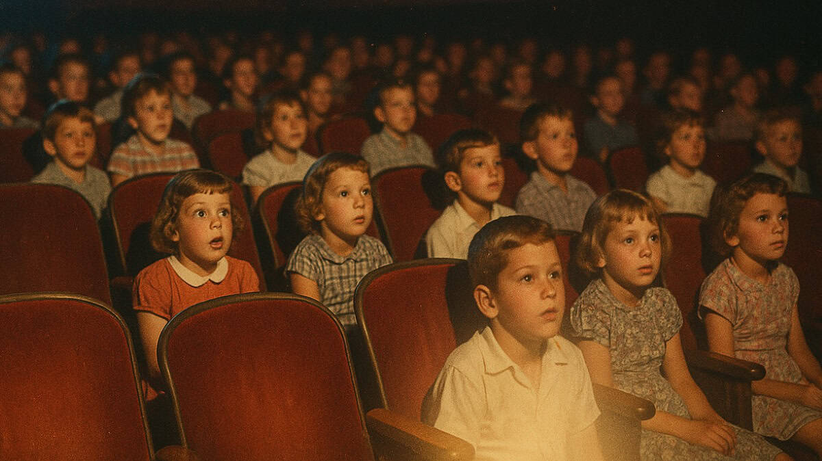 Kids enjoying Saturday matinee movies, a cherished weekend pastime in the '50s.