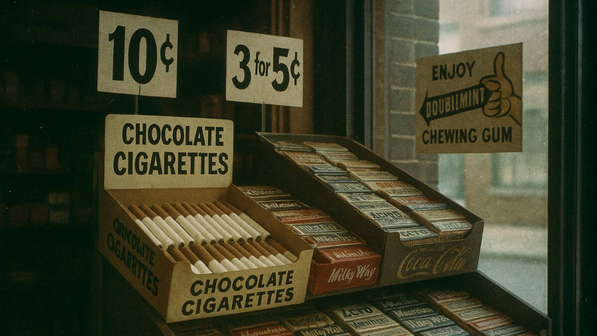 13 Things Every Corner Store Sold That Have Vanished 2 Image of chocolate cigarettes, a nostalgic treat from the 60s for kids.