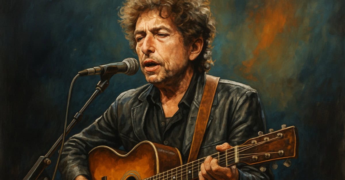 Image of Bob Dylan performing at the iconic 1966 Manchester Free Trade Hall concert.