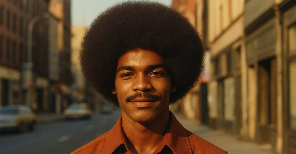 A vibrant Afro hairstyle showcasing the iconic look from the '70s era.